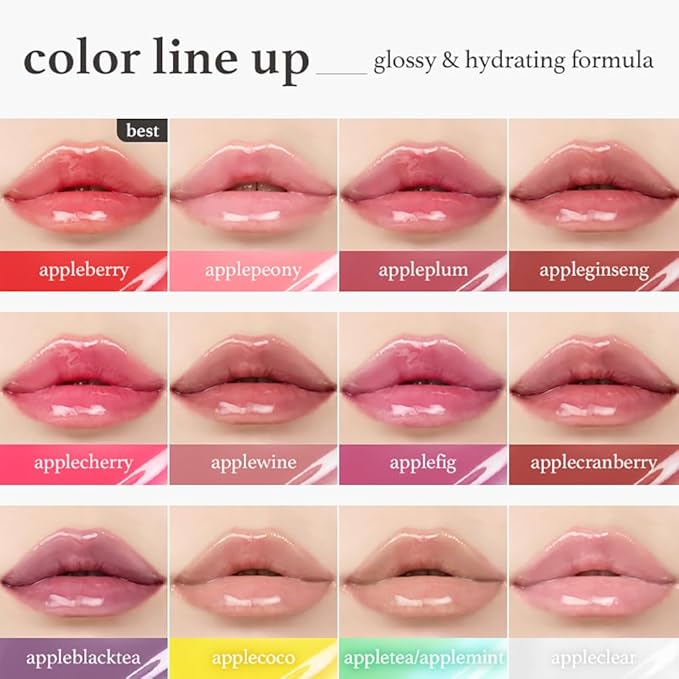 NOONI Korean Lip Oil - Appleblacktea | Long-Lasting, Moisturizing, Plumping, Revitalizing for Dry Lips, Waterproof, No Peel Off, Hydrating, Stocking Stuffers, Teen Girl Gifts, 0.12 FL Oz