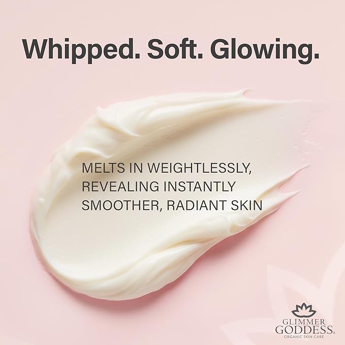 Glimmer Goddess Organic Whipped Body Butter for Women - Moisturizer Cream with Shea & Cocoa Butter, Almonds & Coconut Oil - Vanilla Bean, 8oz