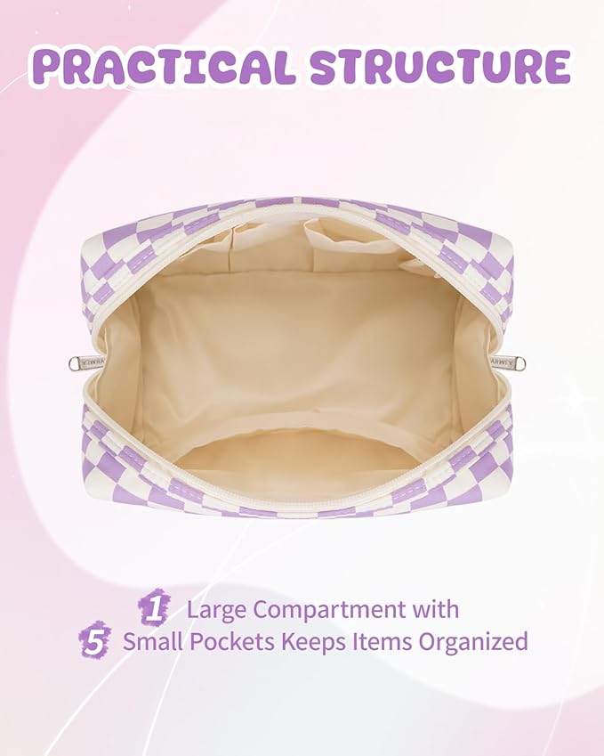 Narwey Birthday Gifts for Women Teen Girls Kids Personalized Initial Makeup Bag Monogram Preppy Cosmetic Bag Trendy Stuff 6 8 10 11 12 13 14 16 18 Years Old Travel Toiletry Bag (Purple S)