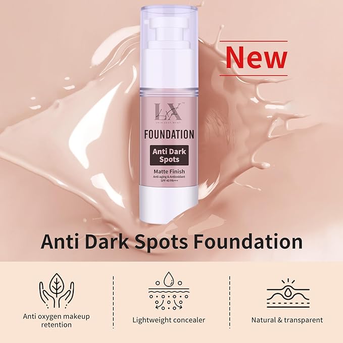 Anti-Dark Spot Liquid Foundation - Collagen Serum Foundation Infused with 2% Niacinamide, High Coverage For A Smooth & Satin Finish, 201 Medium