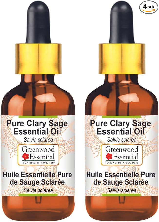Greenwood Essential Pure Clary Sage Essential Oil (Salvia sclarea) with Glass Dropper Steam Distilled (Pack of Two) 100ml X 2 (6.76 oz)