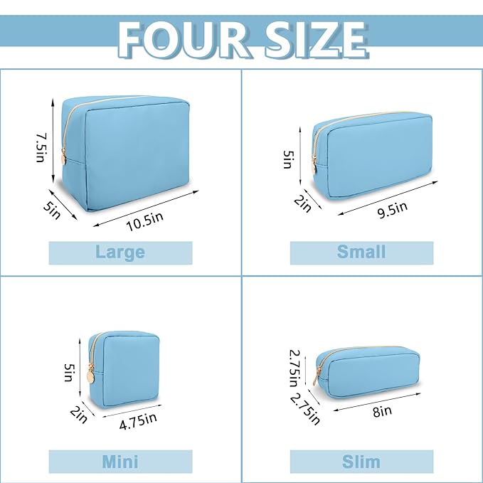 Large Makeup Bag Pouch,Nylon Women Travel Toiletry Storage Bag Preppy Cosmetic Bag for Girls,Big Makeup Organizer Bag Cute Zipper Pouch Skincare Bag for Sport Work Gift(Large-Periwinkle)