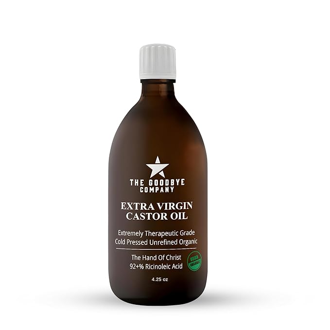 The Goodbye Company Organic Castor Oil for Hair, Skin & Eyelashes – 100% Pure, Cold-Pressed, Hexane-Free, Unrefined – Nourishing Beauty & Wellness Oil in Dark Glass Bottle – 4.25oz