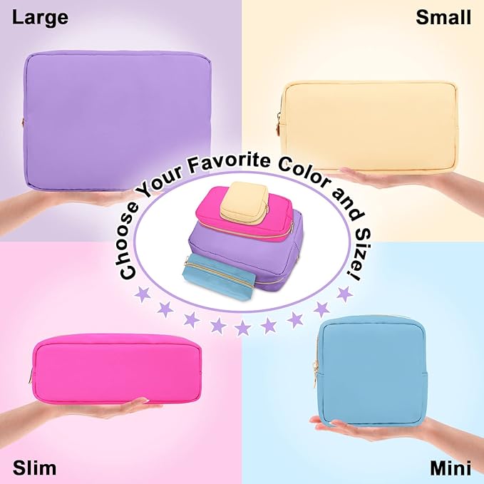 izuzta Nylon Small Makeup Bag Slim Pouch, Preppy Cute Makeup Brush Case Bag Cosmetic Zipper Pouch for Purse, Waterproof Travel Toiletry Bag Clutch Coin Pouch Makeup Organizer for Women Girls(Purple)