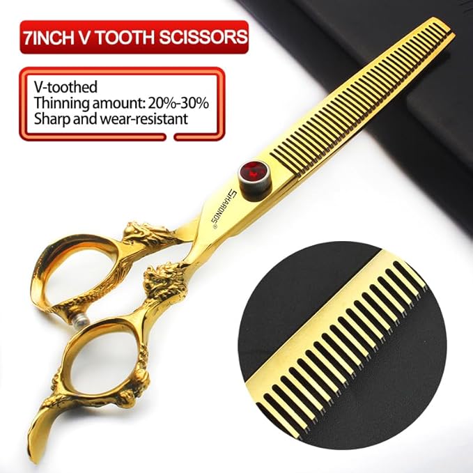 Gold Dragon Professional Hairdressing Scissors - 7 Inch 2-Piece Set, Gold and Black