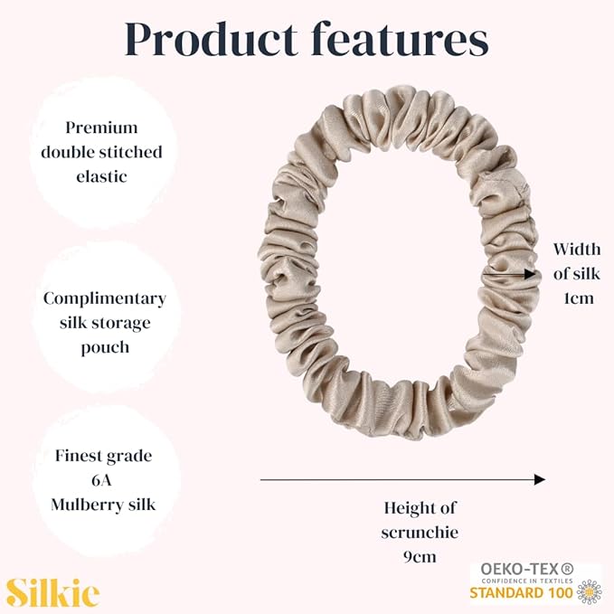 SILKIE x4 Set 100% Pure Mulberry Silk Purple Christmas Scrunchies Travel Pouch Silk Everyday Hair Ties Hair care Ponytail Holder (Stargazer)