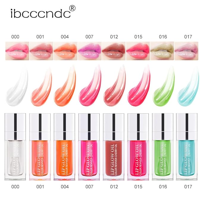 Hydrating Lip Glow Oil, Lip Oil Gloss Transparent Toot Tinted Nourishing Long Lasting Repairing Lightening Lip Lines (CLEAR) 0.2 OZ