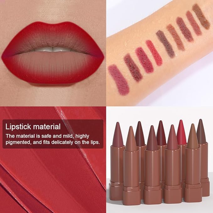 BINGBRUSH 2-in-1 Gradient Lip Liner & Lipstick Combo,Matte Longwear Waterproof Lip Pencil with Cone Tip,Smudge Proof Crayon for Flawless Ombre Contour,Women's Long Lasting Makeup Set (06#Carmine)
