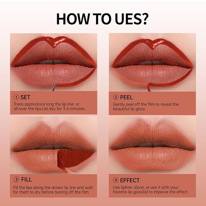 Matte Lip Stain Peel Off Lip Gloss& Lip Liner 2-in-1: One end defines lips with precision liner, the other peels off to reveal long-lasting, waterproof, smudge-proof, transfer-proof matte color.1#