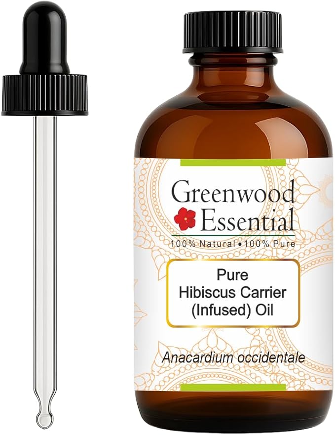 Greenwood Essential Pure Hibiscus Carrier (Infused) Oil (Hibiscus rosa-sinensis) with Glass Dropper 120ml (4 oz)