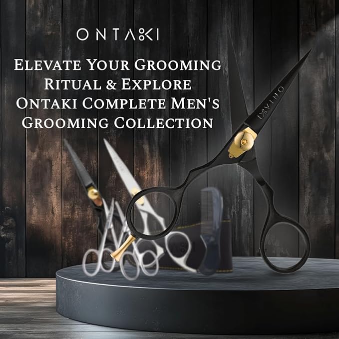 Premium Hand Forged Japanese Steel Hair Beard Mustache Scissors Cut Trim Groom Facial Hair Bangs (Black - 5.5")