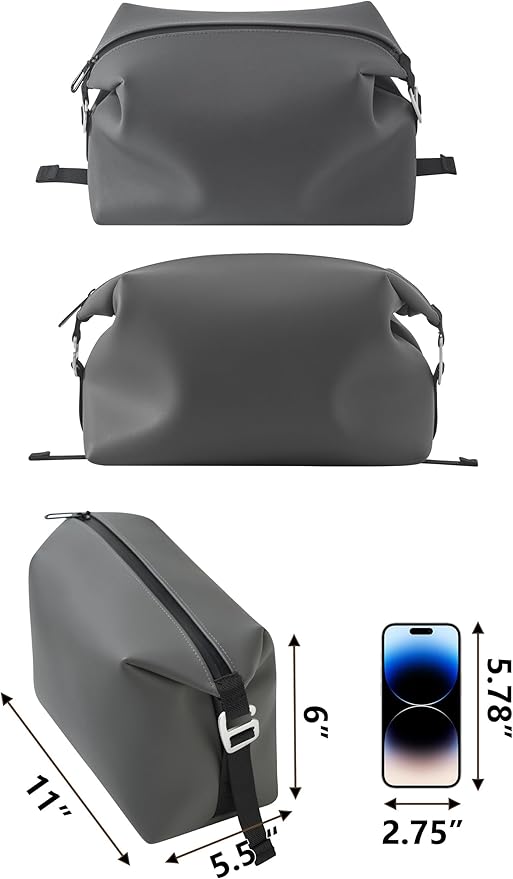 6"x 11" 6L Large Silicone Toiletry Bag,Waterproof Leakproof Foldable Travel Organizer,Dopp Kit Alternative for Men & Women,Grey