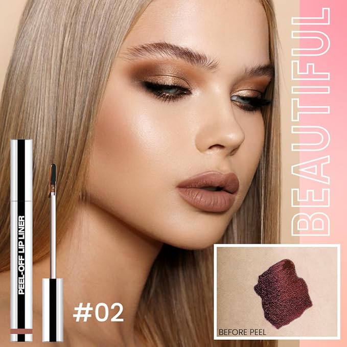 Matte Lip Gloss Stain-Peel Off Lip Liner Tattoo, Brown Peel-Off Lip Tint，Long Lasting Peel Off Lip Stain, Waterproof Transfer-proof Lip Mask Lip Liner Peel Off Lip Gloss,Stayn Lip Makeup.02#