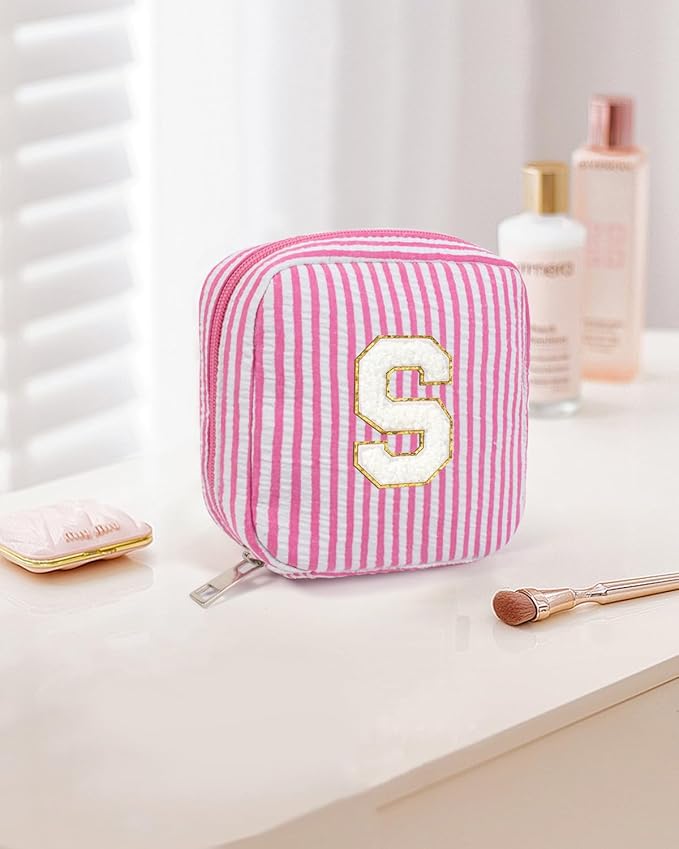 LETGO Personalized Initial Makeup Bag Pink Cosmetic Bag Travel Toiletry Bag Girlfriend Teacher Gifts Makeup Bag for Women Girlfriend Sister Wife Grandma Daughter Gifts