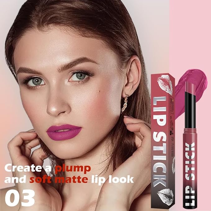 Matte Lipstick Crayon for Women, Light Purple Lip Stick Pencil 24 Hour Long Lasting Waterproof, Non-Drying Hydrating Formula Lip Gloss Makeup, Vegan & Cruelty-Free, 03