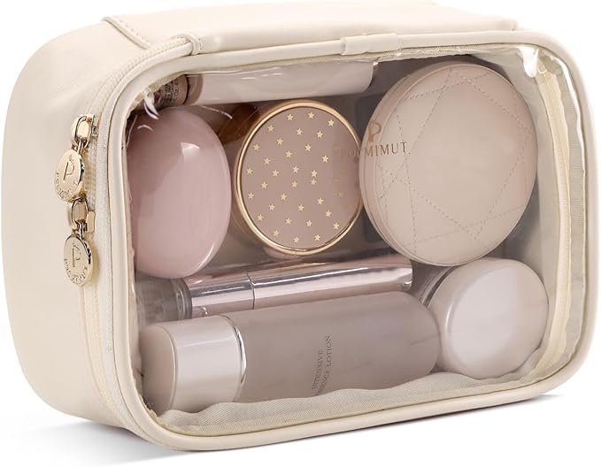 Pocmimut Clear Makeup Bags,Small Makeup Pouch with Large Cosmetic Bag Toiletry Bag Car Accessories Storage for Women,Travel Essentials Organizers,Beige
