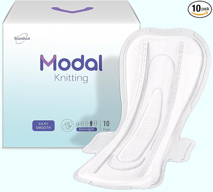 MODAL Heavy Flow Pads for Women Overnight, Unscented Sanitary Pads for Period with Wings, 14.1 Inch(360 mm), Overnight, 10 Count