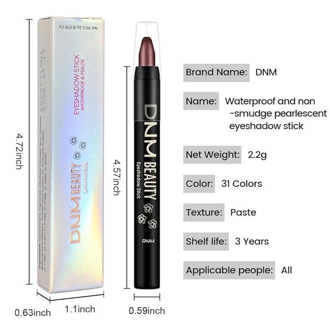 evpct Rich Brown Shimmer Cream Eye Shadow Sticks Brightener Pencils for Women, Dark Brown Silky Eyeshadow Applicator Stick Pen Waterproof, Blendable Crease-Proof Stick Eyeshadow Shimmer Eye Makeup 76