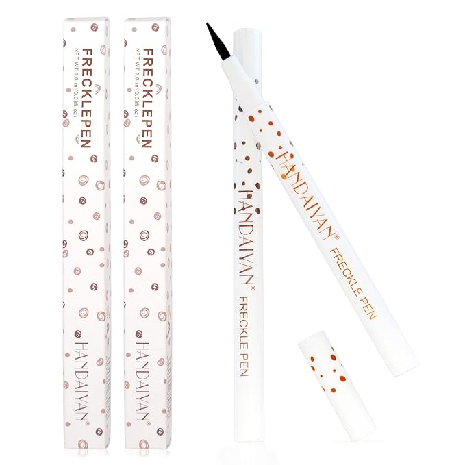 Freckle Pen 4 Colors Available, Natural Lifelike Freckle Makeup Pen, Waterproof Long Lasting Quick Dry - Light Brown, Natural Coffee, Chestnut, Dark Brown (2Pack) (3-Chestnut + 4-Dark Brown)