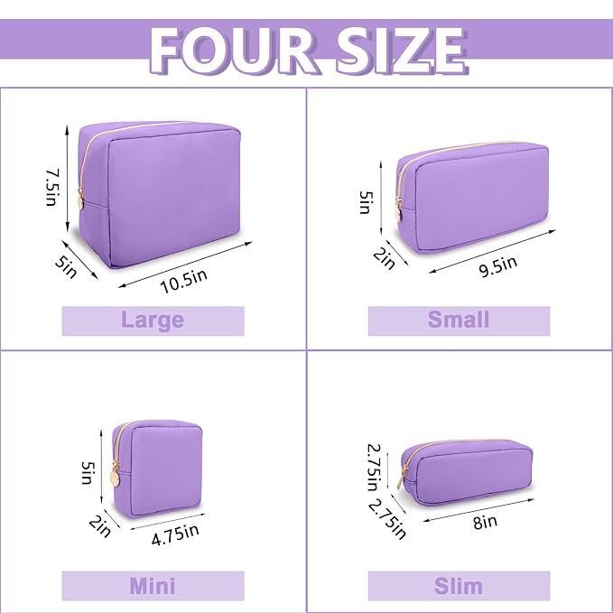 Small Makeup Bag Pouch for Purse, Nylon Travel Toiletry Storage Bag Cute Preppy Cosmetic Bag for Women Girls, Waterproof Makeup Organizer Bag Pouch Skincare Bag Purse with Zipper (Small-Grape)