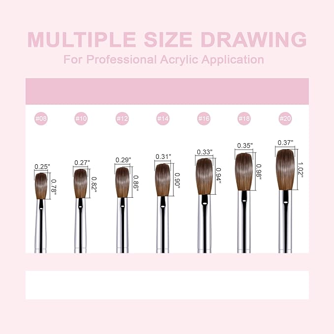Acrylic Nail Brush Size #16, 100% Pure Kolinsky Nail Art Brushes for Acrylic Application, Sturdy Starry Handle Oval Shaped Nail Design Tools for Professional Manicure DIY, Pink
