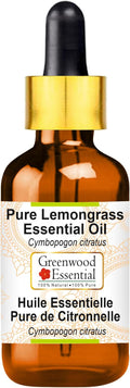 Greenwood Essential Pure Lemongrass Essential Oil (Cymbopogon citratus) with Glass Dropper Steam Distilled 50ml (1.69 oz)