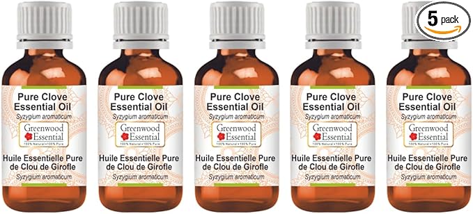 Greenwood Essential Pure Clove Essential Oil (Syzygium aromaticum) Steam Distilled (Pack of Five) 100ml X 5(16.9 oz)