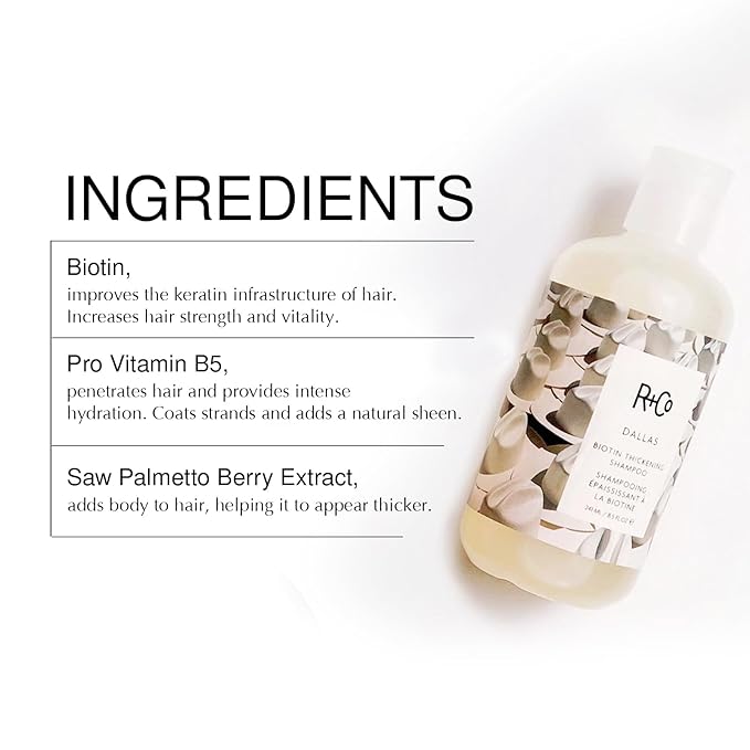 R+Co Dallas Biotin Thickening Shampoo & Conditioner Set + Deluxe Sample (0.5oz) | Adds Volume, Strength & Fullness | Sulfate-Free, Vegan + Cruelty-Free | 33.8oz (Pack of 2)