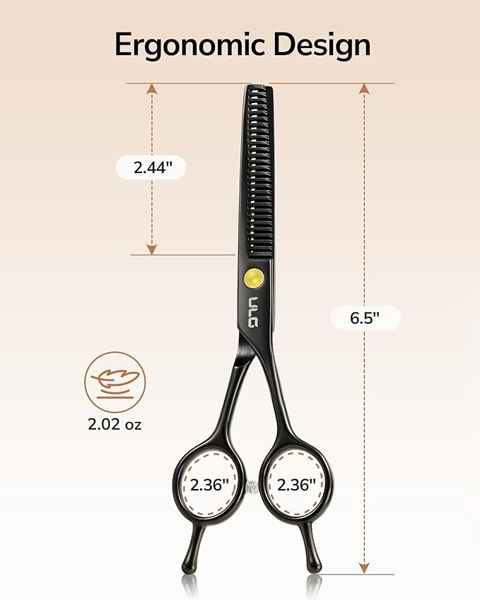 ULG 6.5'' Professional Texturizing & Thinning Shears with PU Leather Case, Ultra Sharp Japanese Stainless Steel, Ambidextrous Ergonomic Handle for Barbers, Stylists, Salon & Home Use, Black