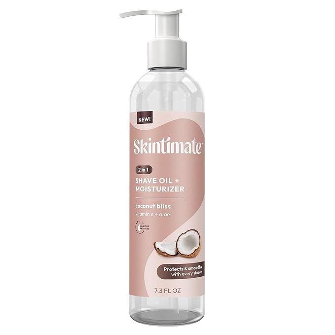Skintimate 2-in-1 Shave Oil & Moisturizer, Coconut Bliss, 7.3oz | Shaving Oil, After Shave for Women Bikini Area Moisturizer with Vitamin E and Aloe, Shaving Cream Alternative, 7.3 fl oz