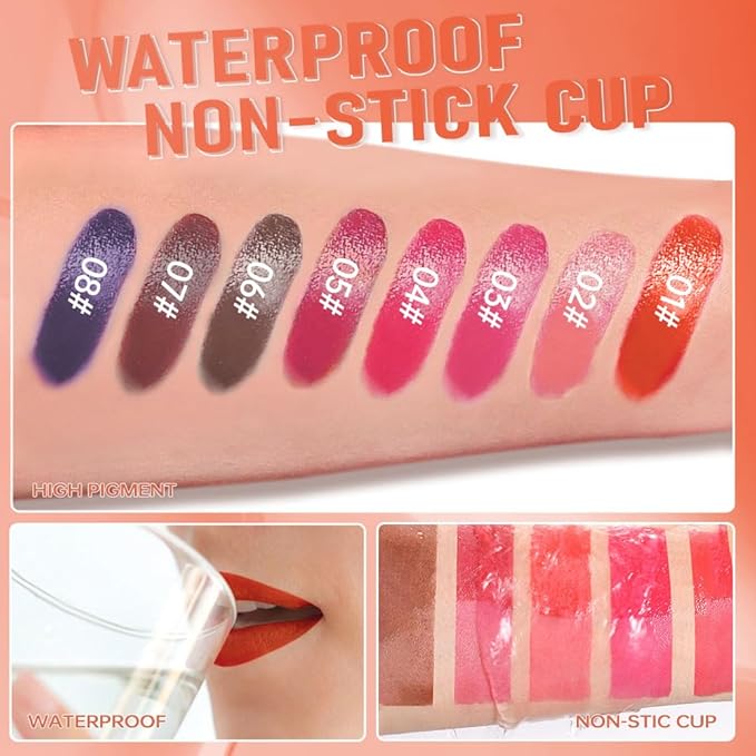 2Pcs Peel Off Lip Gloss Tattoo and Lip Oil 2-in-1, Lip Stain Peel Off Masque - Peel Off Lip Tint ,Long Lasting Waterproof Transfer-proof Lip Mask Lip Gloss Peel Off Lip Liner,Stay Lip Makeup 01#+04#