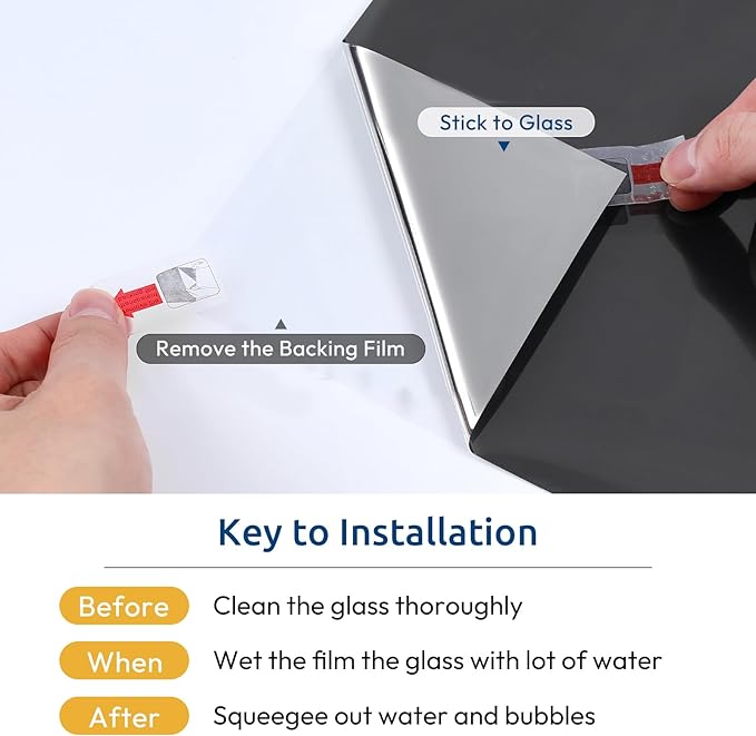 rabbitgoo Window Privacy Film One Way Window Tint for Home, Removable Reflective Heat Sun Blocking Anti UV Glass Door Covering, Mirror Tinting Film House Office, 17.5 in X 13.1 Feet, Black Silver