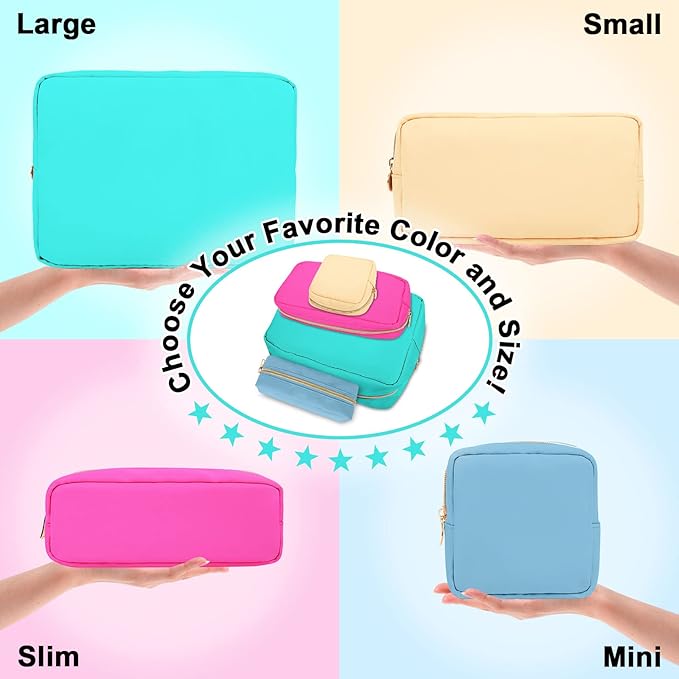 Izuzt Nylon Small Makeup Bag, Slim Pouch - Preppy Cute Makeup Brush Case, Cosmetic Zipper Pouch for Purse, Waterproof Travel Toiletry Bag Clutch, Makeup Organizer for Women & Girls (Hot Pink)