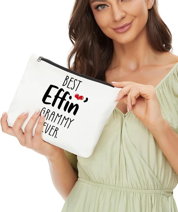 JIUWEIHU Best Effin Grammy ever Grammy Gift, Grandma Gifts, Funny Grandma Birthday Gifts, New Grandma Announcement Idea New Grandma Gift- Best Effin?Gigi Ever Makeup Bag for Mothers Day Gifts