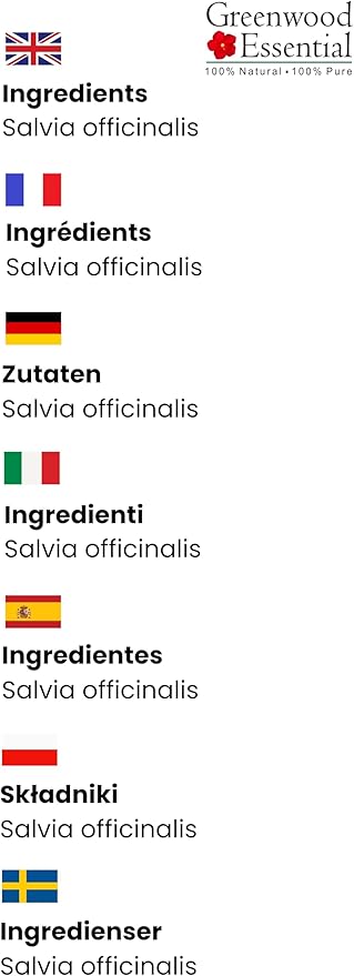 Greenwood Essential Sage Essential Oil (Salvia officinalis) Pure | Non-Sticky | Non-Greasy | Lightweight | Men & Women | All Skin Types | Steam Distilled 10ml (0.33 oz)
