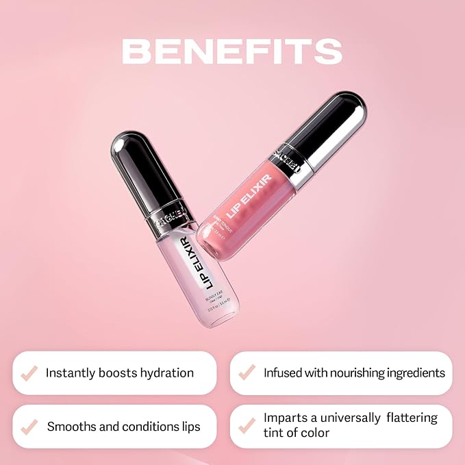 Sacheu Lip Liner STAY-N & Lip Elixir Bundle — Long Lasting Matte Lip Tattoo, Transfer Proof Lipstain Infused with Hyaluronic Acid & Vitamin E, for All Skin Types — P-inked and Clear