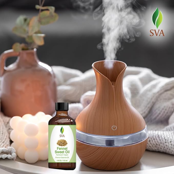 SVA Sweet Fennel Essential Oil – 4 Fl Oz – 100% Natural Fennel Oil - for Diffuser, Hair Care, Face, Skin Care, Aromatherapy, Scalp and Body Massage, Soap and Candle Making – with Dropper