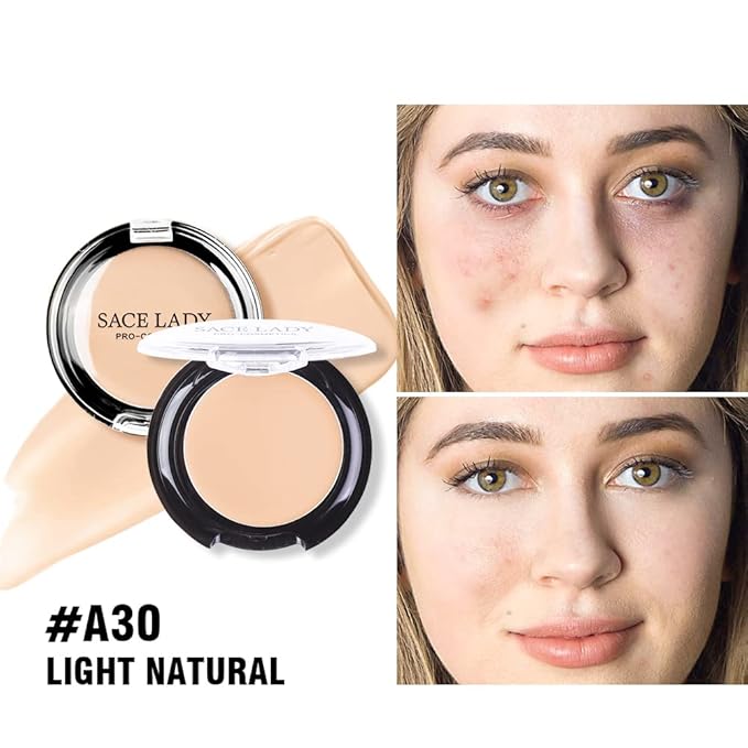 Waterproof Full Coverage Concealer With Primer Sponge Set, Smooth Matte Flawless Creamy Liquid Foundation Corrector Makeup Kit for Face Eye Dark Circles Spot Acne Scar Cover (0.2Fl, Light Natural)