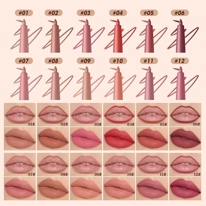 12 Colors Matte Lip Liner Pencil – Long Lasting Waterproof Lip Liner, Smudge Proof Transfer Proof Lip Pencil, High Pigment Lip Makeup for Defining & Filling Lips (06#, 1PCS)