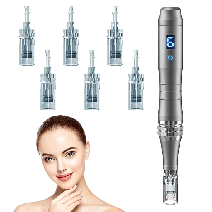 Microneedling Stamp Pen, Derma Stamp Pen, 0.25mm DermaStamp System, Derma Roller Alternative, Microneedle Micro Needle Skin Care Tool for Men Women Home Use