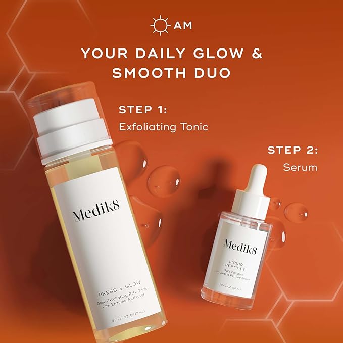 Medik8 Luminous Lift Kit - Face Toner for Women and Men - Peptide Face Serum - Age-Defying Serum - Hydrating Toner for Refreshed Skin - 2 pc