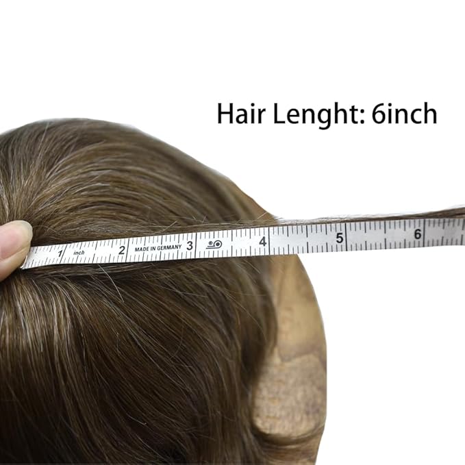 FACE MIRACLE French Lace Mens Toupee Human Hair System Thin Skin Toupee for Men Lace Center Hair Replacement System 8"X10" #540 5# MEDIUM LIGHT BROWN WITH 40% SYNTHETIC GREY