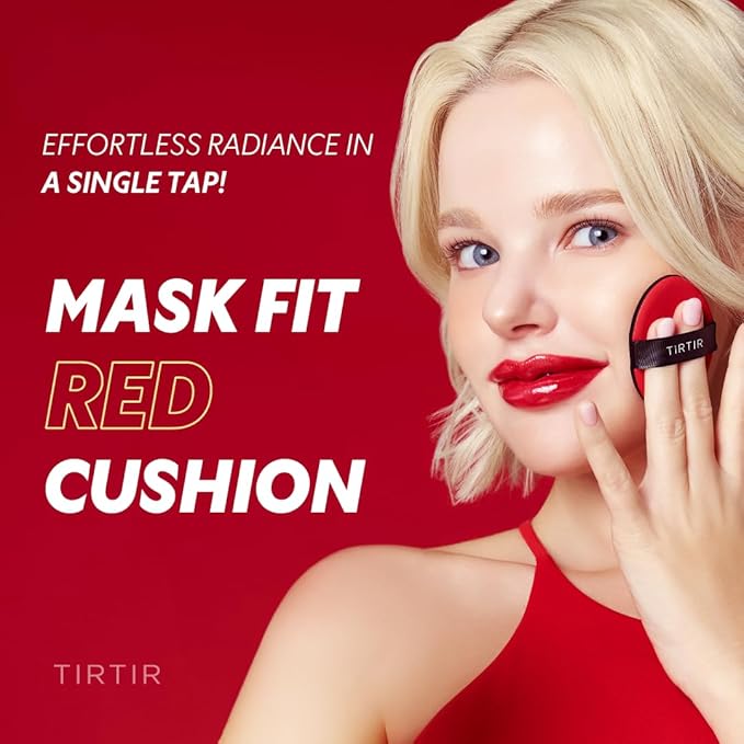 [*Mini Size*] TIRTIR Mask Fit Red Cushion Foundation | Full coverage, Weightless, Skin fit, Satin Glow Finish, Korean Makeup, beauty, Tattoo cover up, Buildable (#22N Shell Beige, 0.15 Fl Oz)