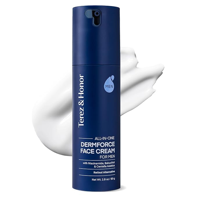 TEREZ & HONOR 6-In-1 Face Cream for Men: Korean Dermforce Anti-Aging Moisturizer Cream with Niacinamide & Bakuchiol - Reduces Wrinkles, Dark Spots, Eye Bags & Puffiness - K-Beauty Gift for Men 2.8oz