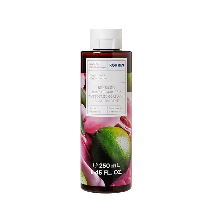 KORRES Renewing Body Cleanser, Ginger Lime Aroma, Foaming Shower Gel for Women & Men with Hydrating Greek Botanicals, Gentle Body Wash for Soft Skin, Vegan & Cruelty Free, Made in Greece, 8.45 Fl Oz