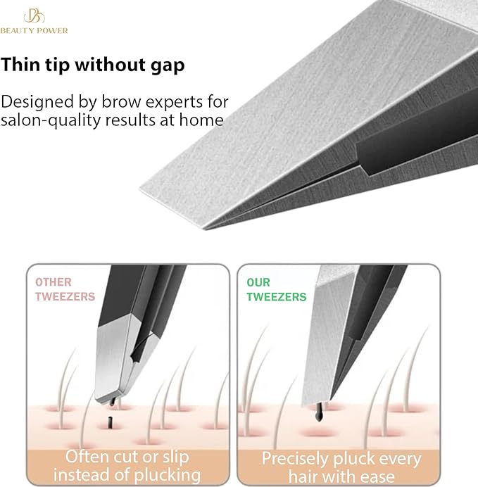 Ultra-Precision Professional Slant Tweezers for Women Facial Hair - German Stainless Steel, Lightweight Black Tweezers for Women & Men, Ideal for Eyebrow & Facial Grooming (Matte Gray)