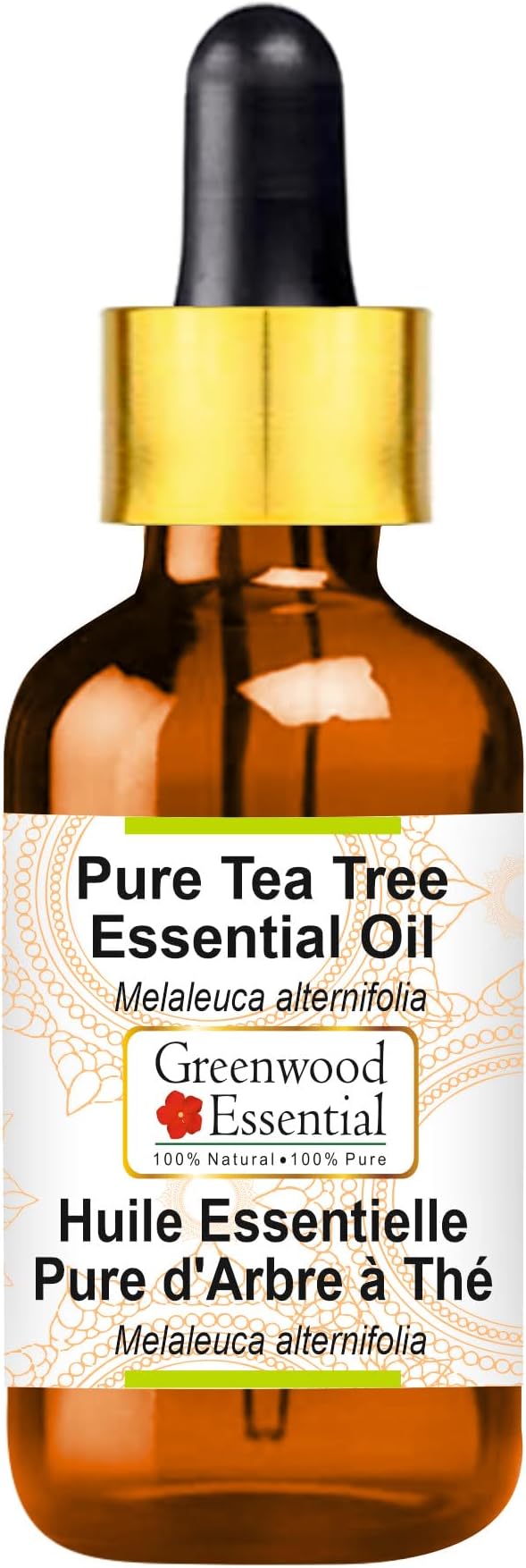 Greenwood Essential Tea Tree Essential Oil (Melaleuca alternifolia) with Glass Dropper Steam Distilled 100ml (3.38 oz)