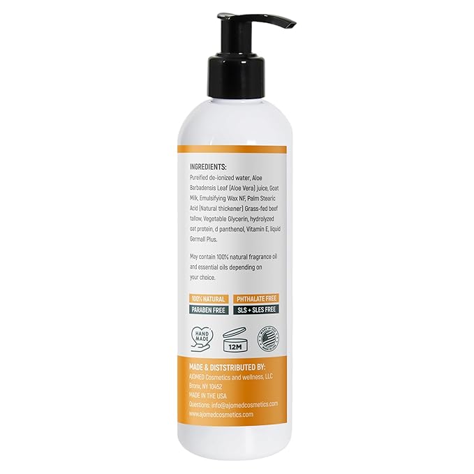 Tallow & Goat Milk Body Lotion for Sensitive Skin, Organic moisturizing Lotion - Soothes Dry skin, Goat Milk face and body Moisturizer - Handmade Tallow for skin cream (12 OZ, Unscented)