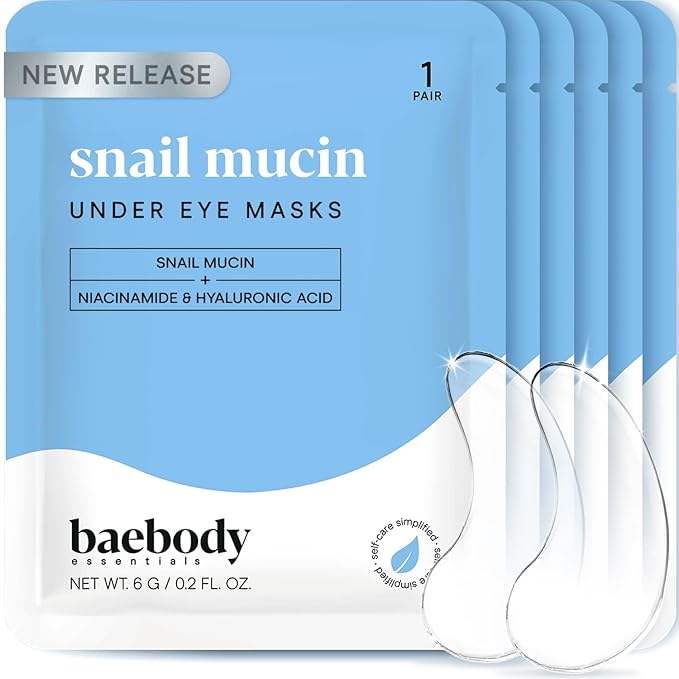Baebody Advanced Snail Mucin Under Eye Patches for Women & Men (6 Pairs) - Under Eye Masks for Dark Circles and Puffiness - With Niacinamide - Reduce Fine Lines and Wrinkles
