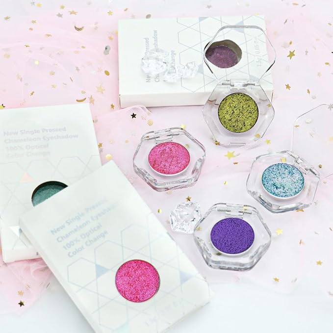 evpct Fairy Green to Light Blue Chameleon Eyeshadow Palette, Color Changing Loose High Pigment Shimmer Metallic Rainbow Eyeshadow Makeup Pallet, Green Blue Holographic Multichrome Eyes Highlighter